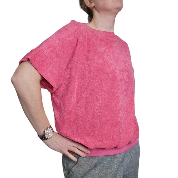 Vintage Womens 70s L XL Sears Terry Cloth Towel Surf Beach Mod Hippy‎ Shirt Pink - Picture 2 of 9